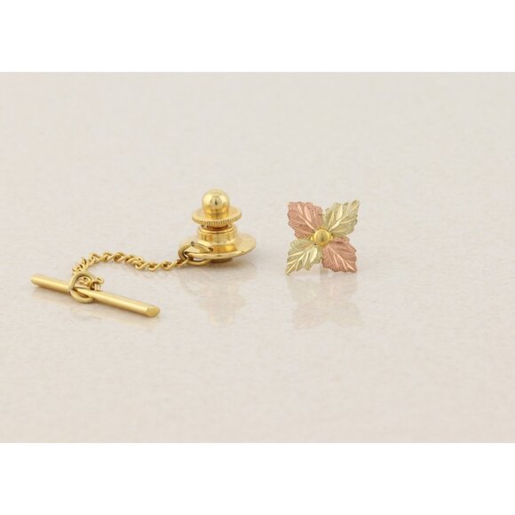 Mens 10k Yellow Gold Rose Gold Leaf Tie Tack Pin Lapel Pin Black Hills Gold 3/8" - Picture 4 of 7